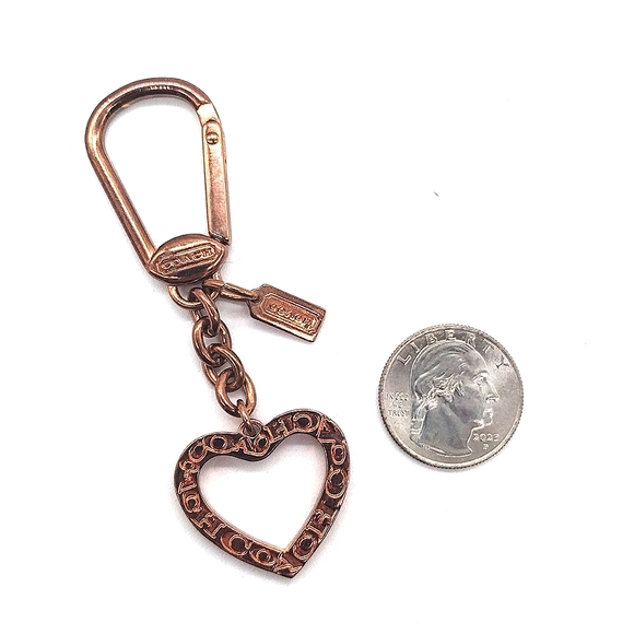 Vintage Rare Pre-Owned COACH Copper Heart Trigger Snap Keychain Fob Purse Charm - Picture 6 of 6